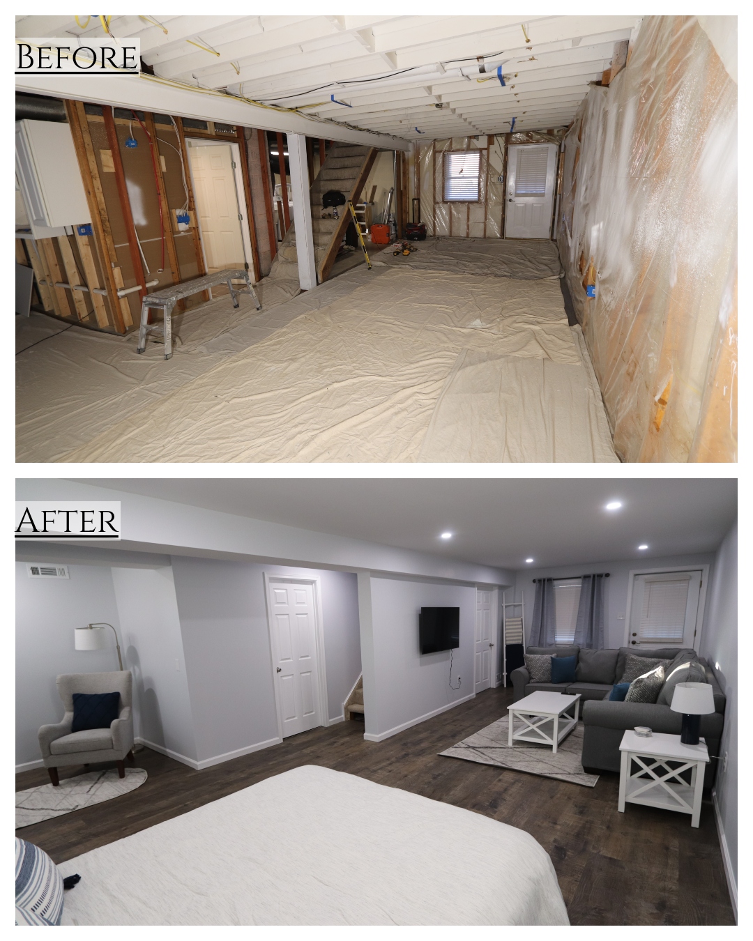 basement remodel before and after 1