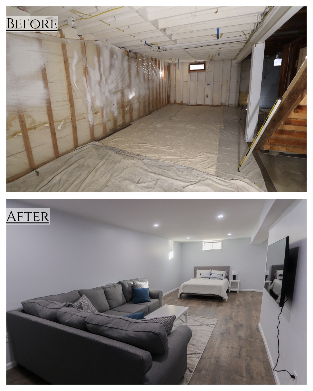 basement remodel before and after 2